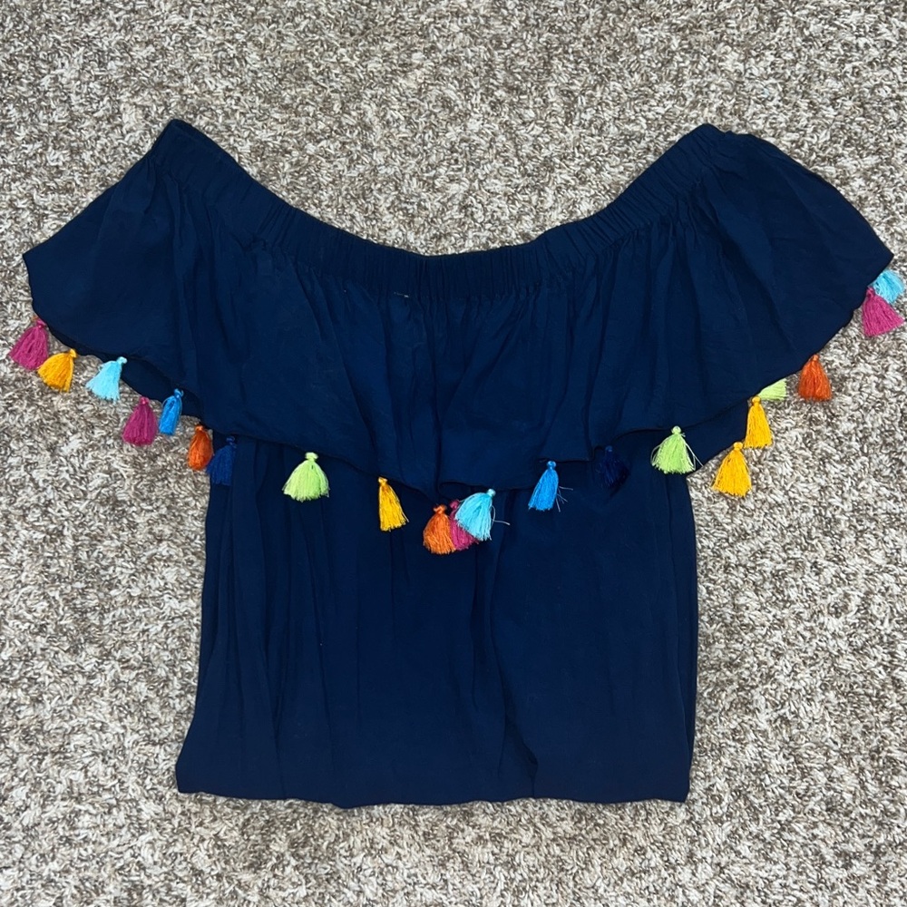 Escapada Navy Dress | Swimsuit Cover Up with Colorful Tassels - Picture 7 of 7